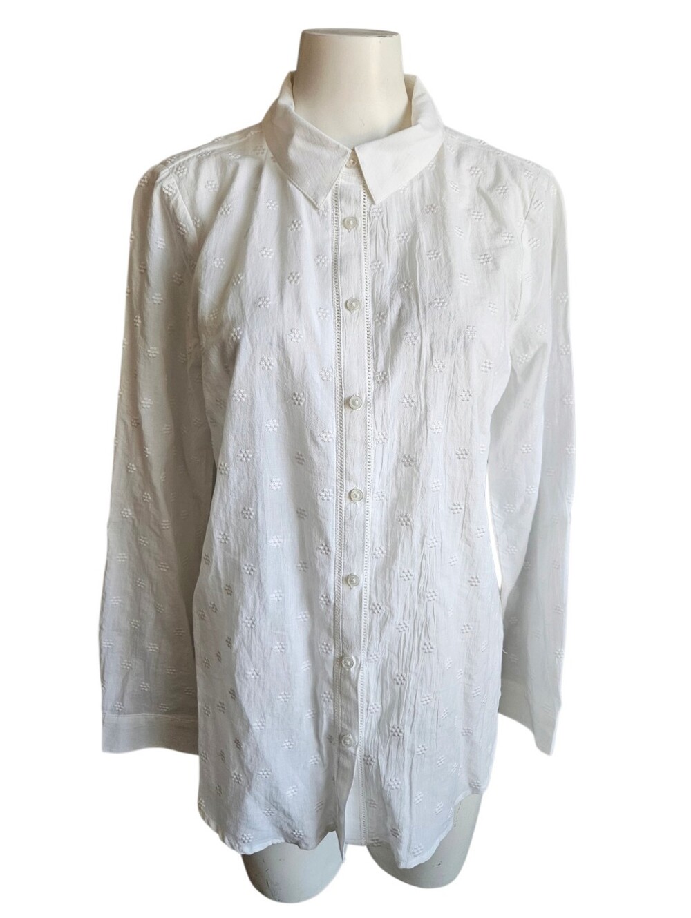 Woolovers Embroidered Cotton Classic White Button Down Sz 8 Cottage Old Money